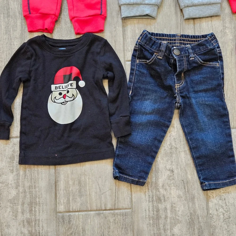 Baby Boy Clothing Lot of 9 Size 12-18M Overalls‎ Jeans Fleece Joggers Pants Play